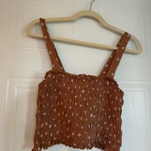 American Eagle Brown Smocked Floral Crop Top